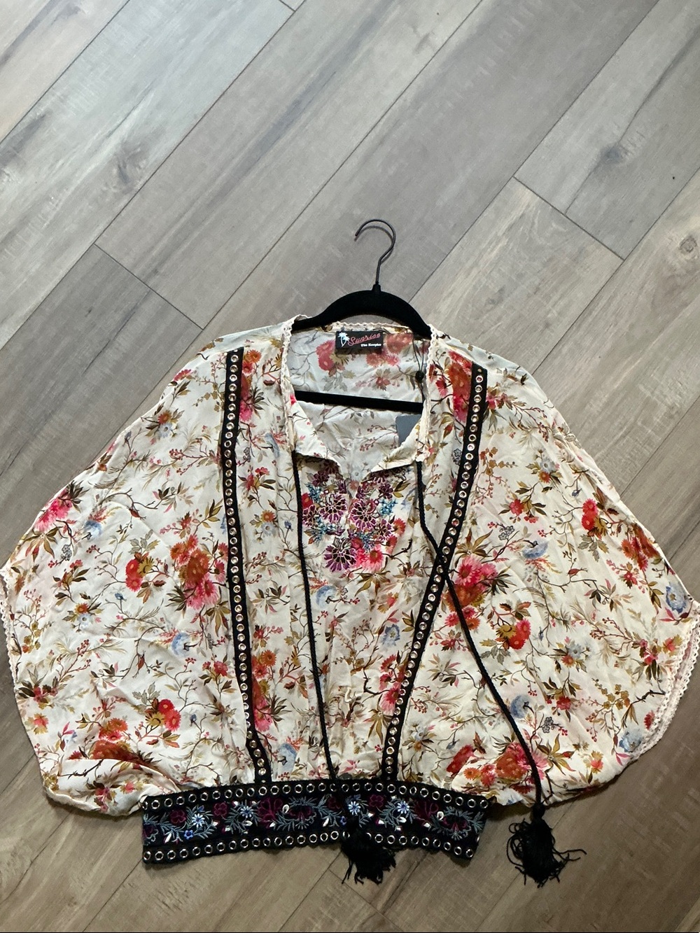 The Kooples White Floral Embroidered Peasant Blouse